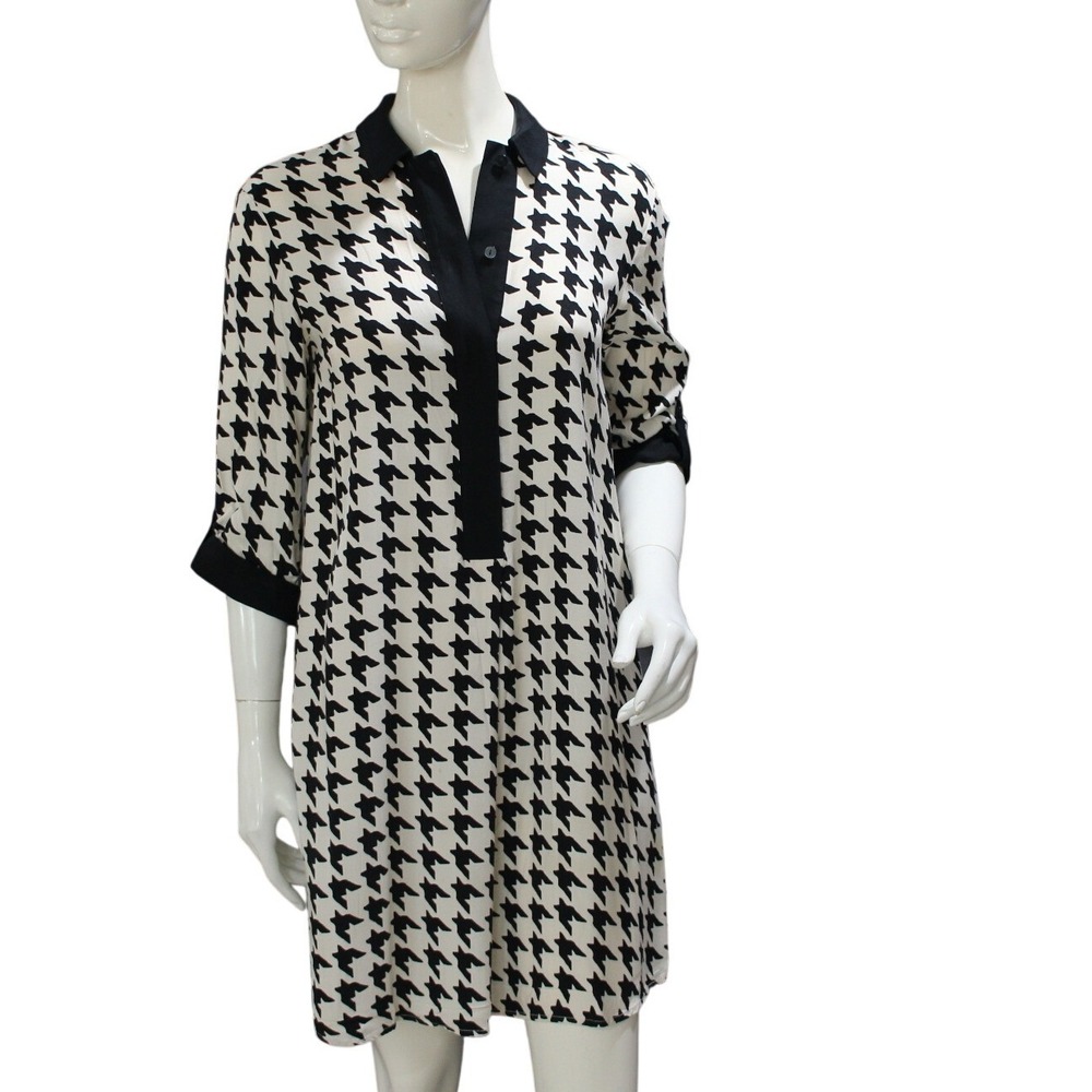 Hobbs London Houndstooth Shirt Dress Black White UK 8 US 4